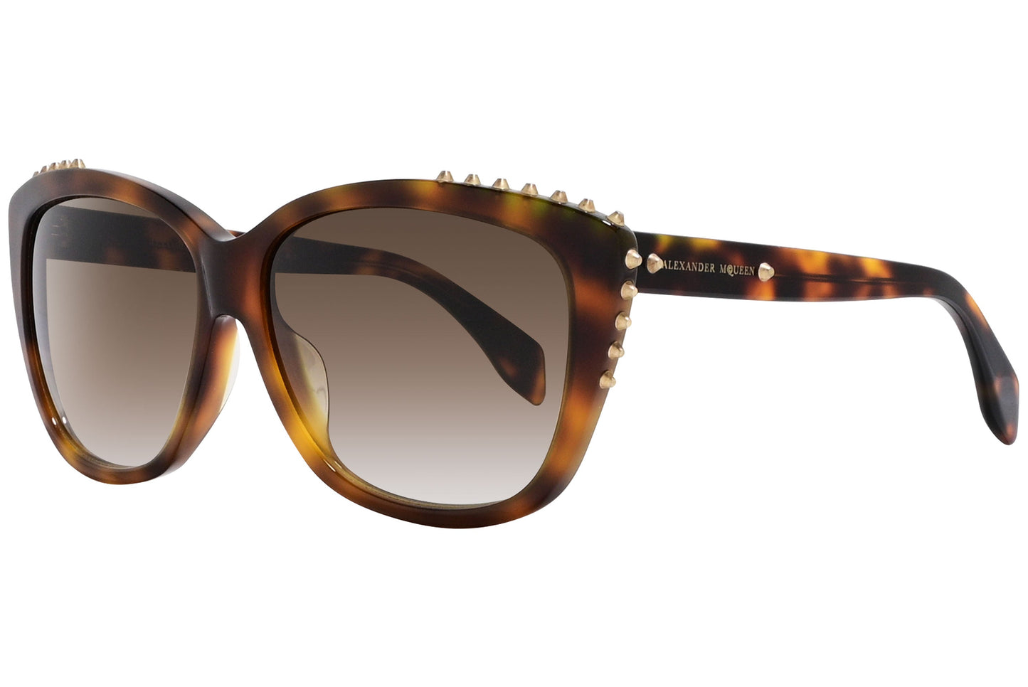 alexander-mcqueen oval tortoise eyeglasses frame viewed from a 45-degree angle.