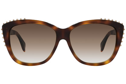 alexander-mcqueen oval tortoise eyeglasses frame viewed from a 90-degree angle.