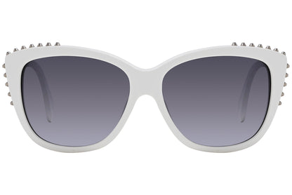 alexander-mcqueen oval silver eyeglasses frame viewed from a 90-degree angle.