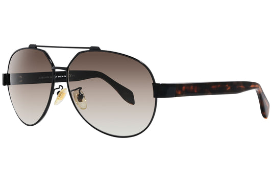 alexander-mcqueen aviator black with tortoise eyeglasses frame viewed from a 45-degree angle.