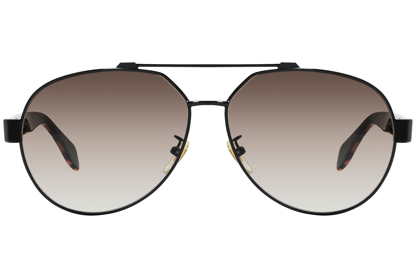 alexander-mcqueen aviator black with tortoise eyeglasses frame viewed from a 90-degree angle.