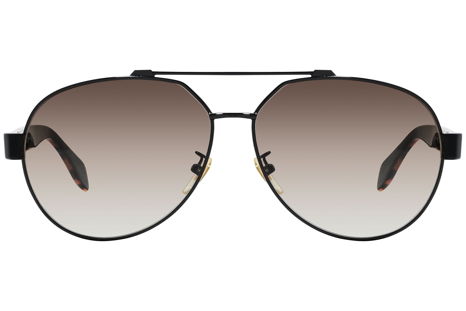 alexander-mcqueen aviator black with tortoise eyeglasses frame viewed from a 90-degree angle.