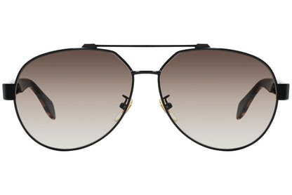 alexander-mcqueen aviator black with tortoise eyeglasses frame viewed from a 90-degree angle.