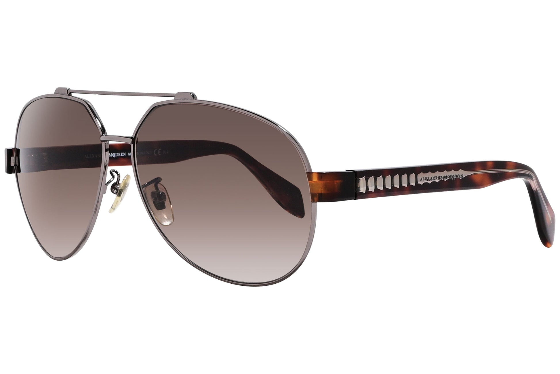 alexander-mcqueen oval tortoise eyeglasses frame viewed from a 45-degree angle.