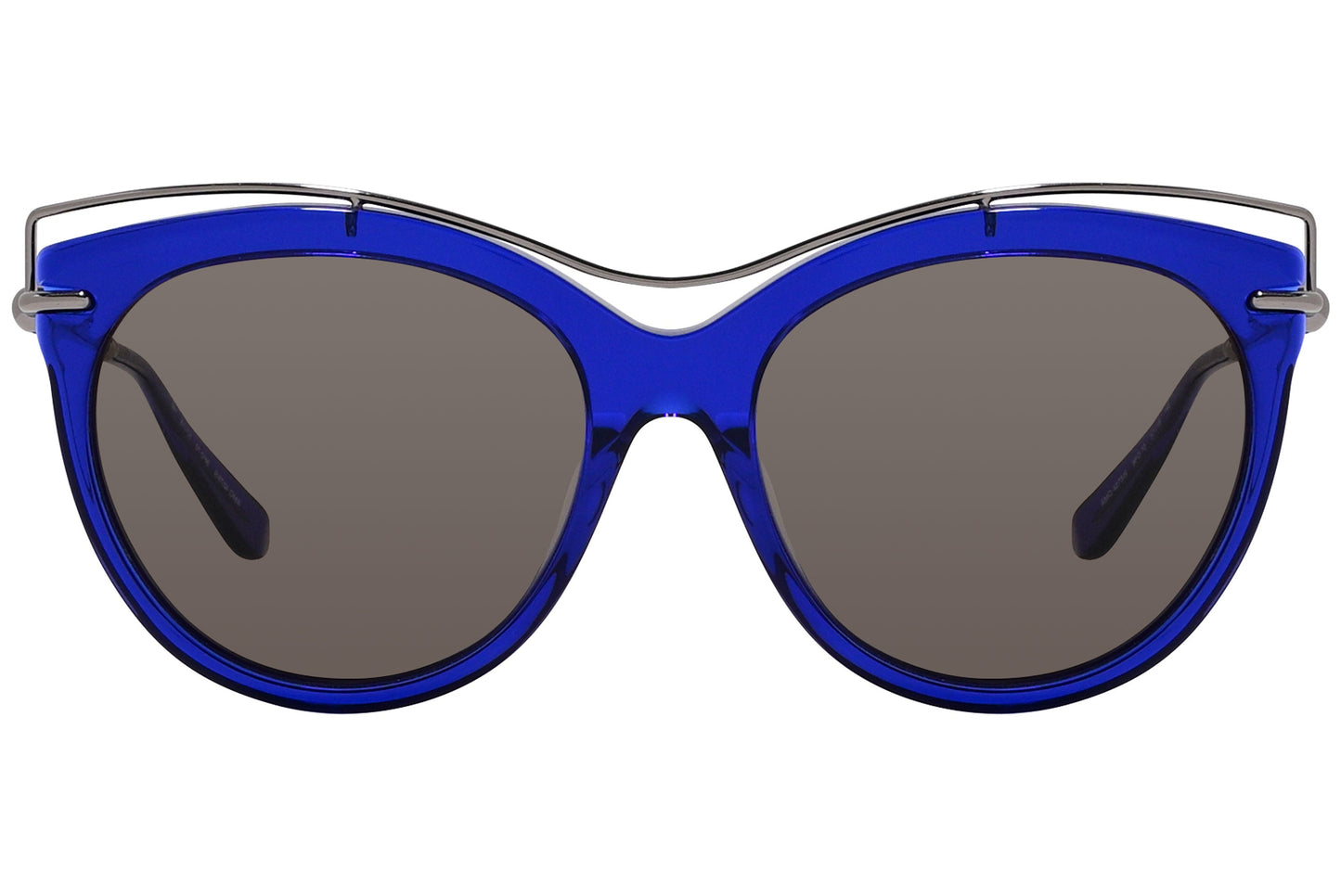 alexander-mcqueen oval blue with black eyeglasses frame viewed from a 90-degree angle.