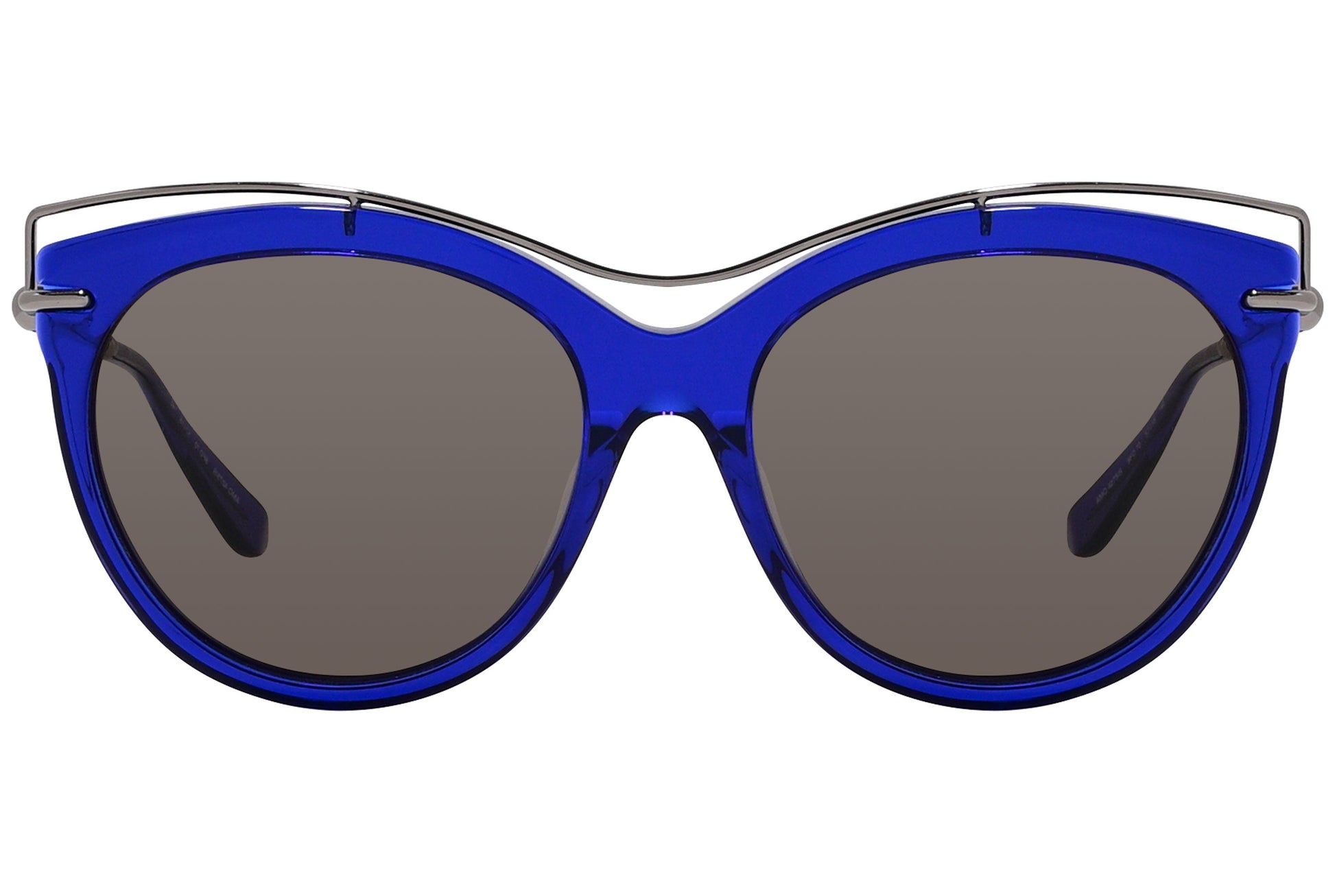 alexander-mcqueen oval blue with black eyeglasses frame viewed from a 90-degree angle.