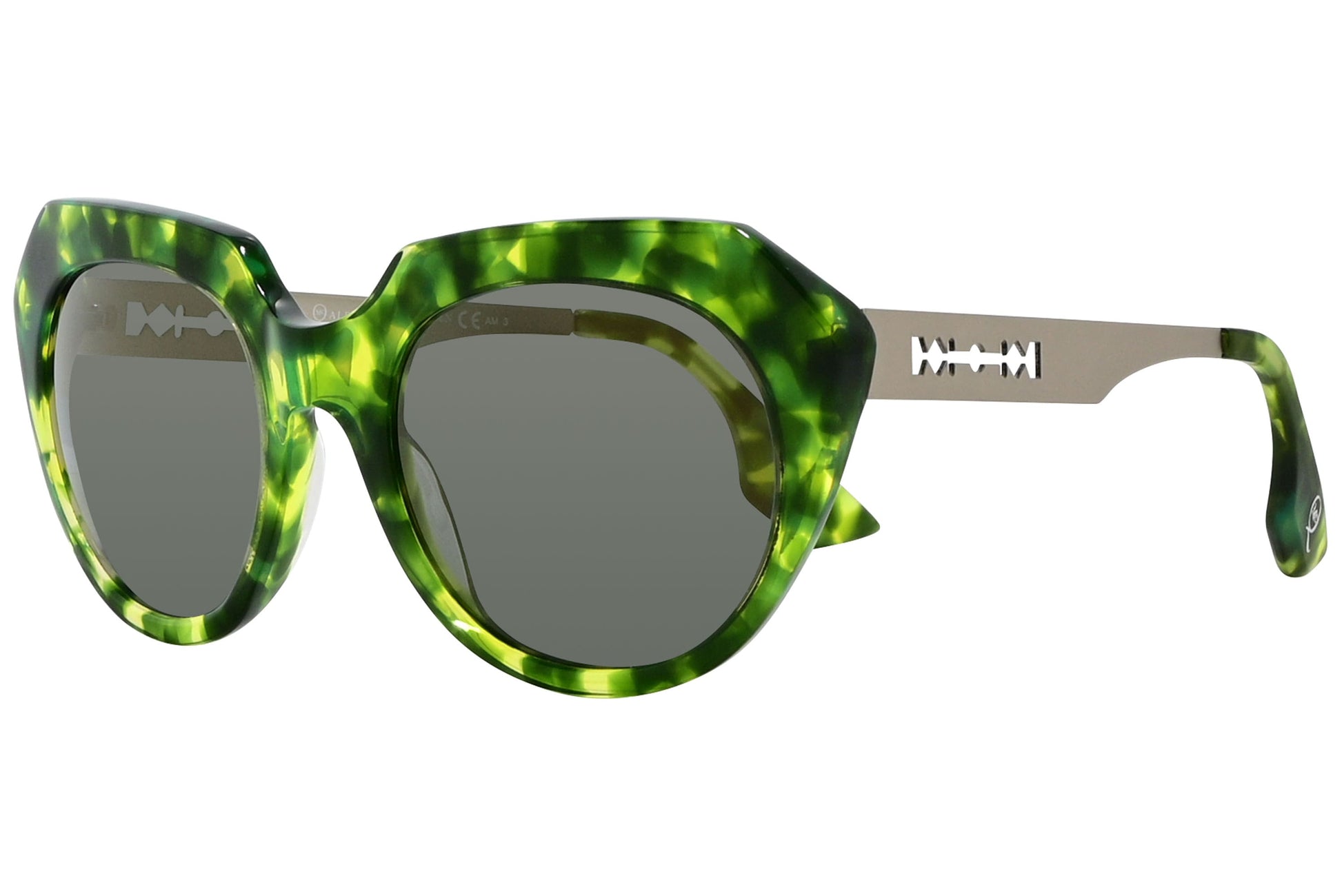 Alexander Mcqueen Green Color Geometric Sunglasses Viewed From A 45-Degree Angle.