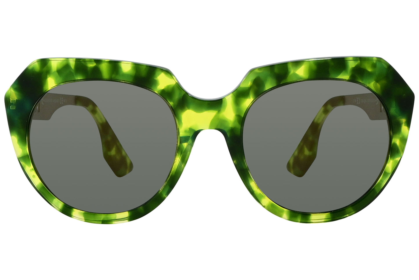 Alexander Mcqueen Green Color Geometric Sunglasses Viewed From Front Angle.