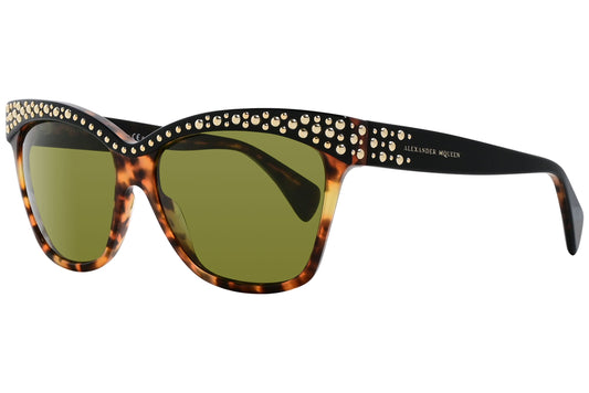 Alexander Mcqueen Tortoise Color Browline Sunglasses Viewed From A 45-Degree Angle.