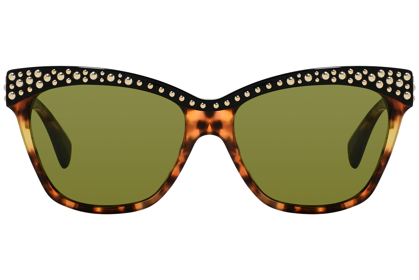 Alexander Mcqueen Tortoise Color Browline Sunglasses Viewed From Front Angle.