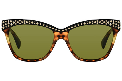 Alexander Mcqueen Tortoise Color Browline Sunglasses Viewed From Front Angle.