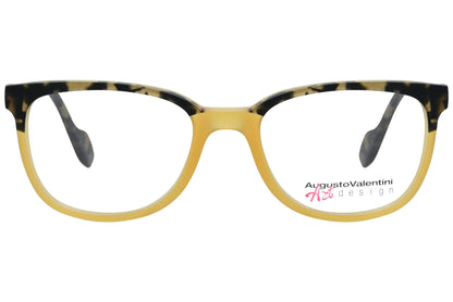 augusto valentini rectangle gold eyeglasses frame viewed from front angle.