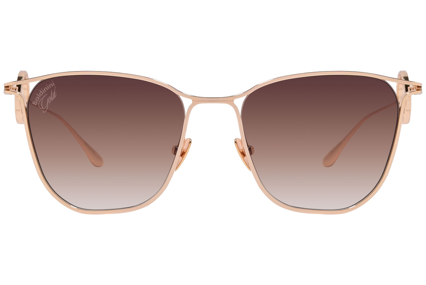 Front view of elegant and stylish designer sunglasses with sleek metal frames for adults.