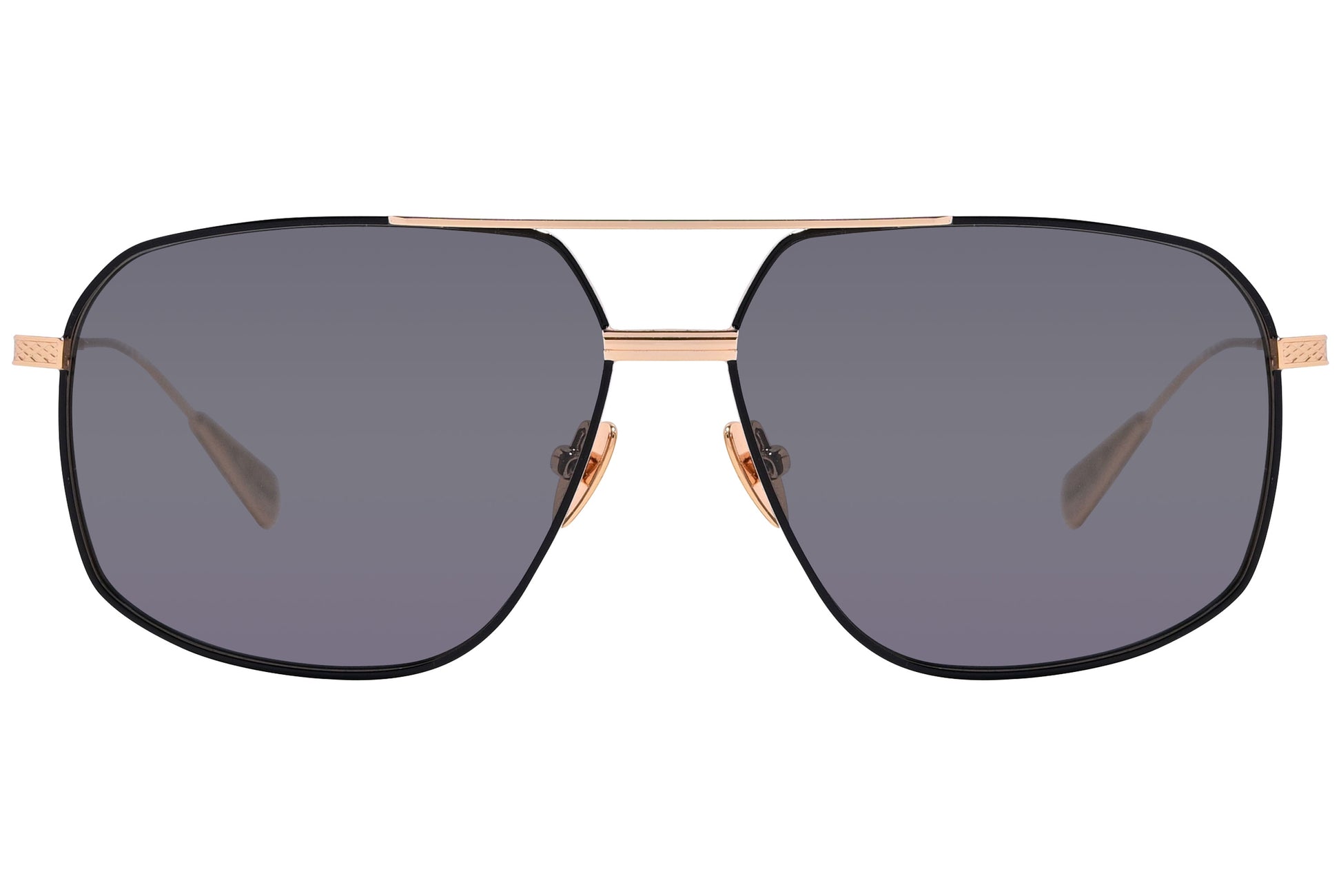 Front view of elegant and stylish designer sunglasses with sleek metal frames for adults.