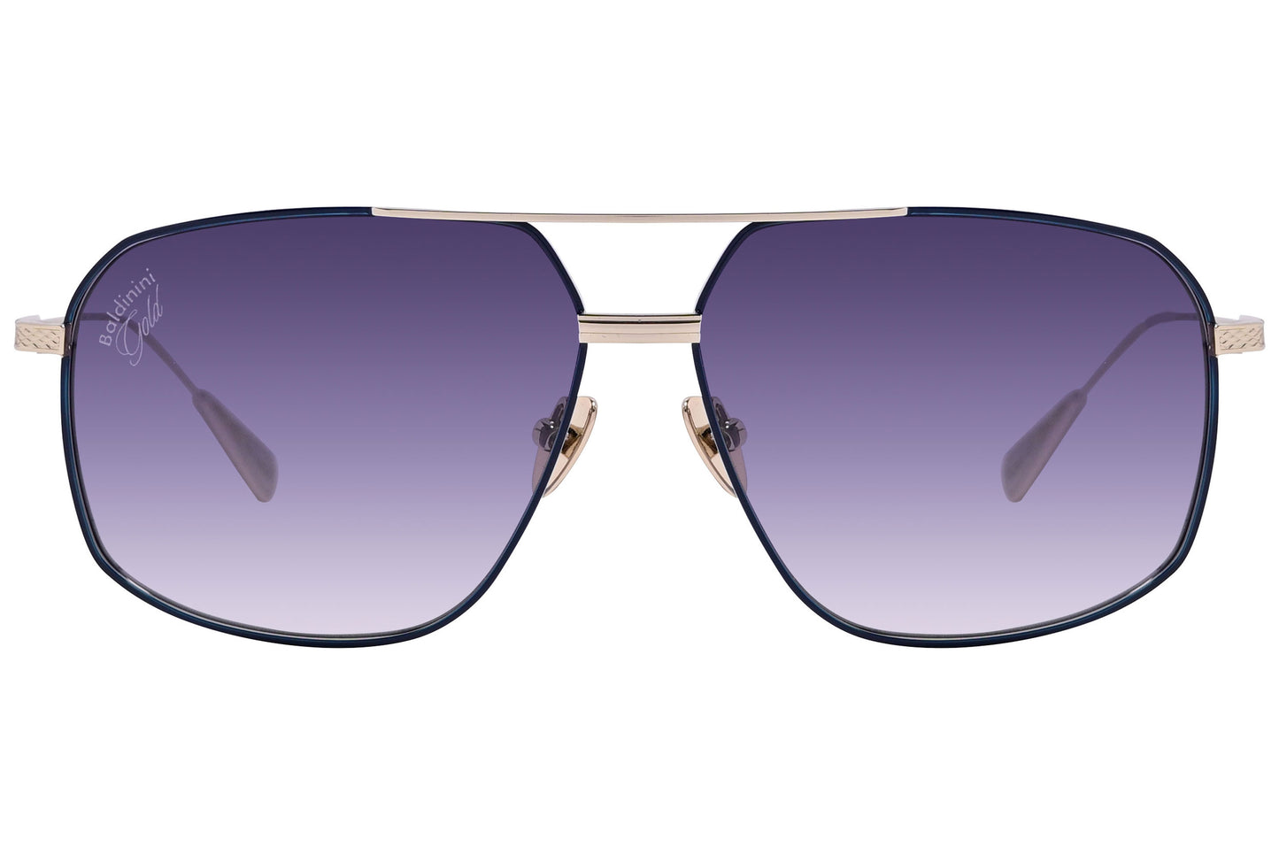 Front view of elegant and stylish designer sunglasses with sleek metal frames for adults.