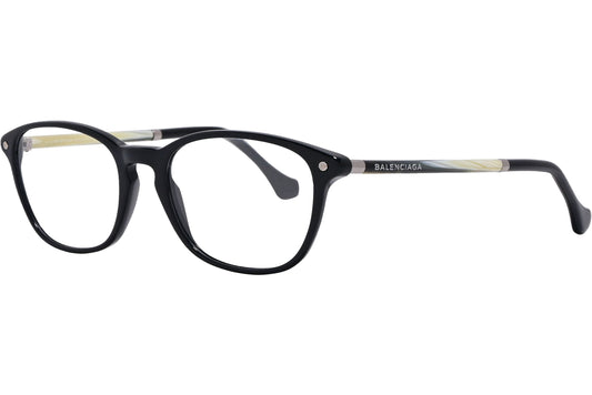 Balenciaga Rectangle Black Eyeglasses Frame Viewed From A 45-Degree Angle.