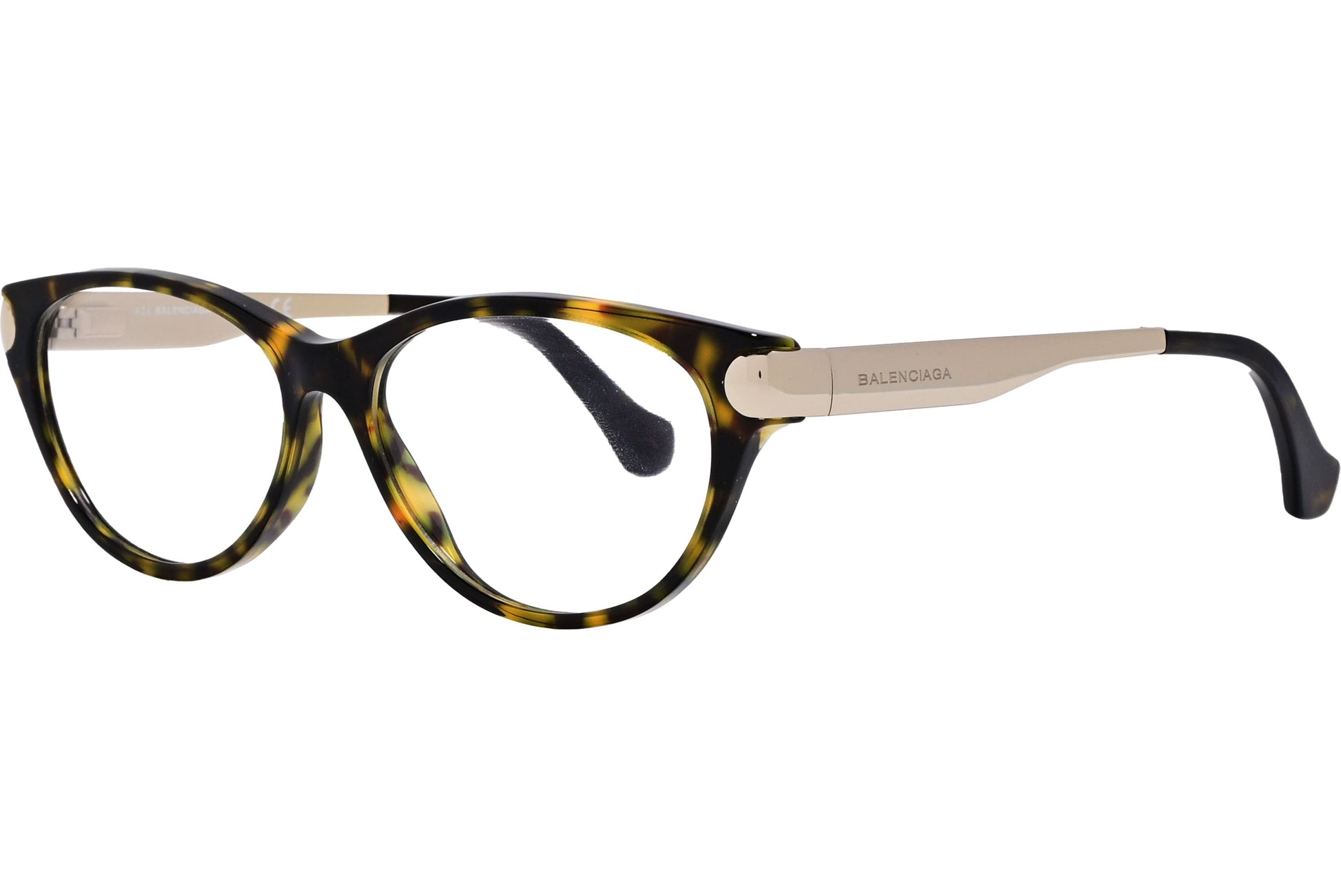 Balenciaga Cat-Eye Tortoise Eyeglasses Frame Viewed From A 45-Degree Angle.