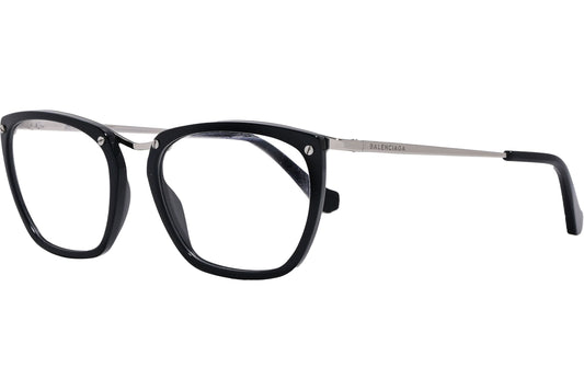 Balenciaga Geometric Black Eyeglasses Frame Viewed From A 45-Degree Angle.