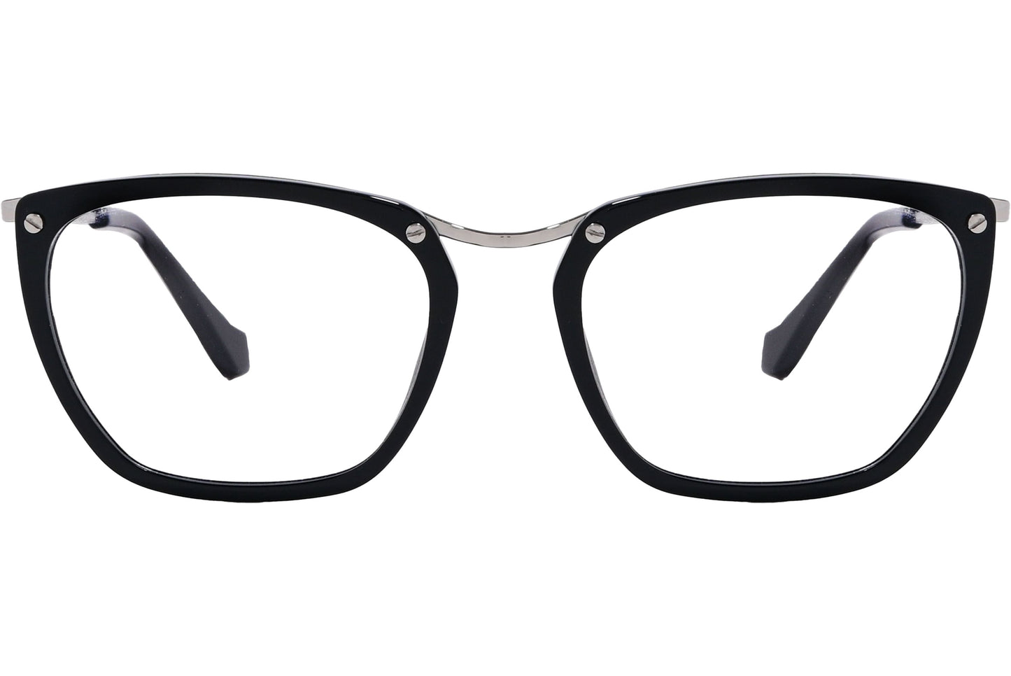 Balenciaga Geometric Black Eyeglasses Frame Viewed From Front Angle.