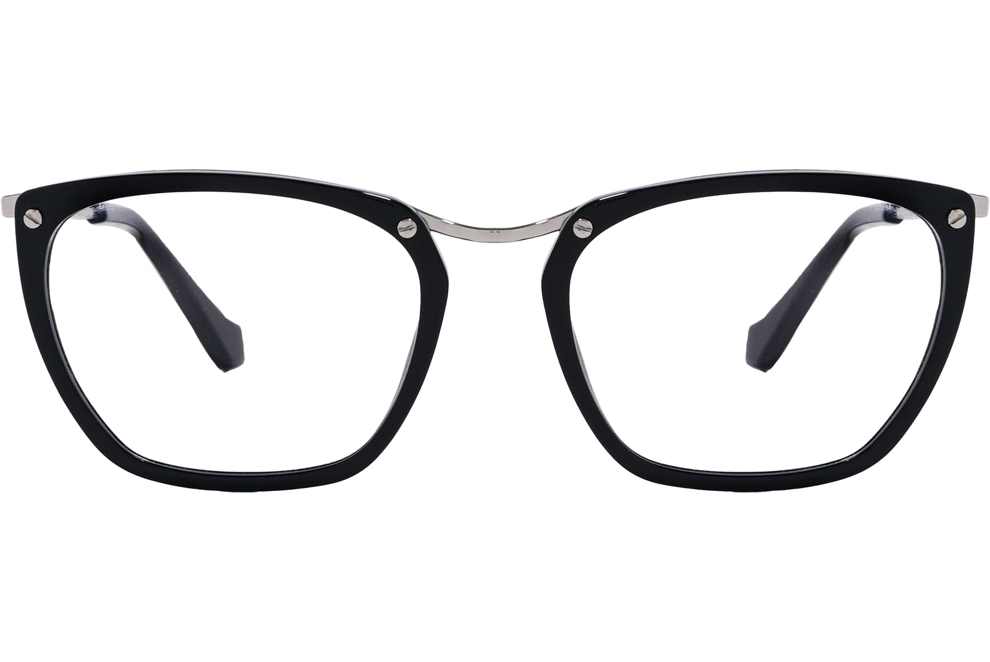 Balenciaga Geometric Black Eyeglasses Frame Viewed From Front Angle.