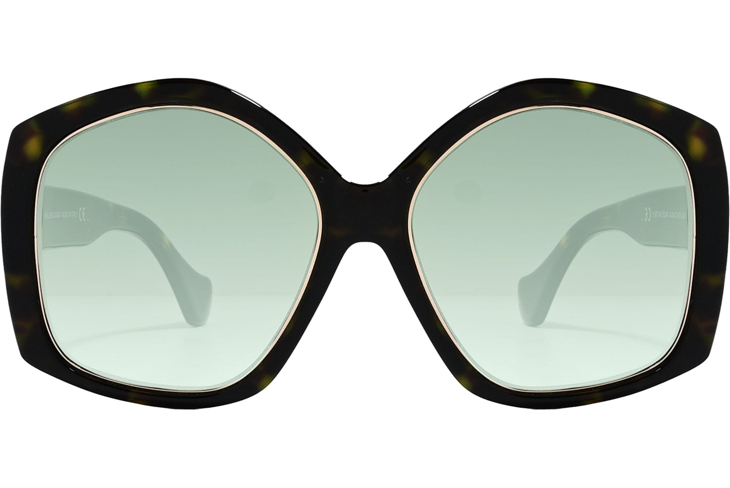 Balenciaga Tortoise Color Geometric Sunglasses Viewed From A Front Angle.