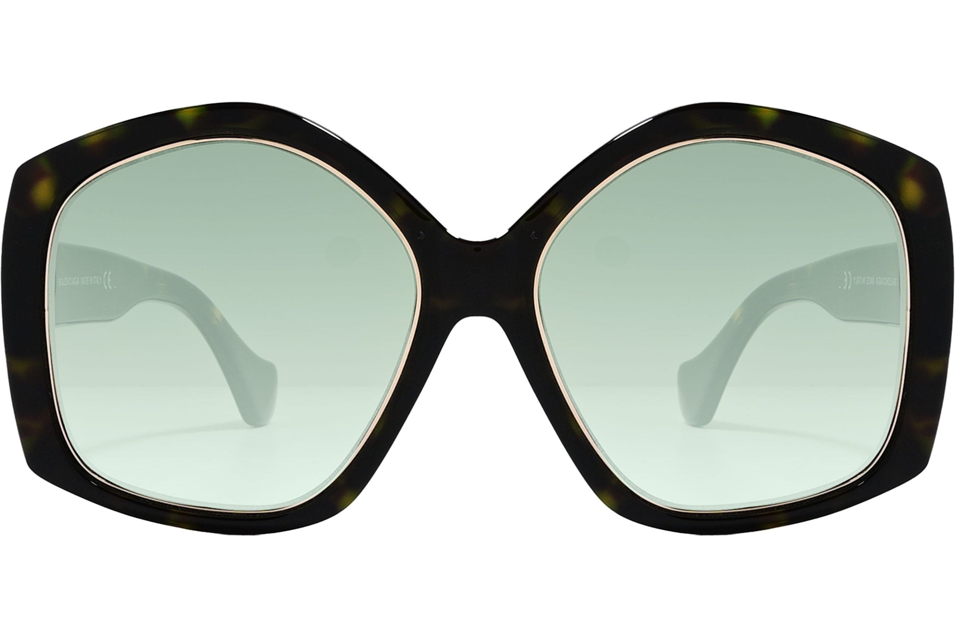 Balenciaga Tortoise Color Geometric Sunglasses Viewed From A Front Angle.