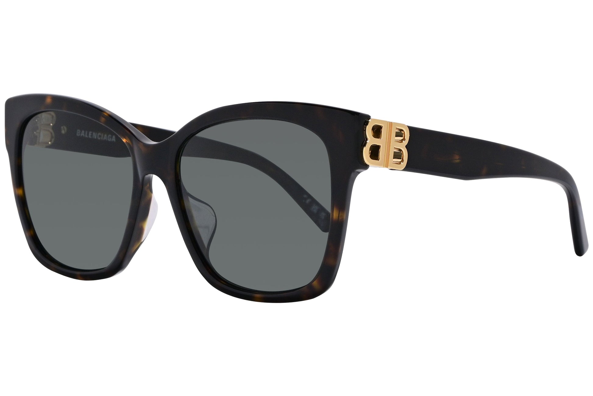 Balenciaga Tortoise Color Square Sunglasses Viewed From A 45-Degree Angle.