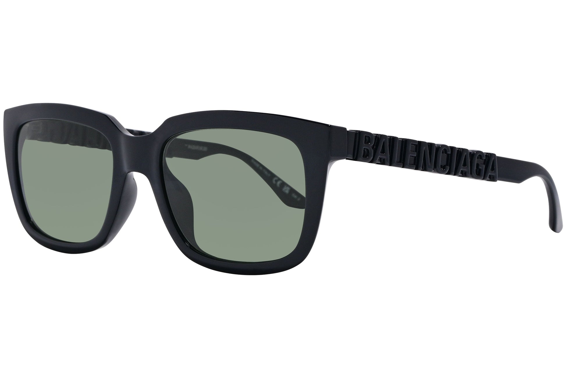 Balenciaga Black Color Rectangle Sunglasses Viewed From A 45-Degree Angle.