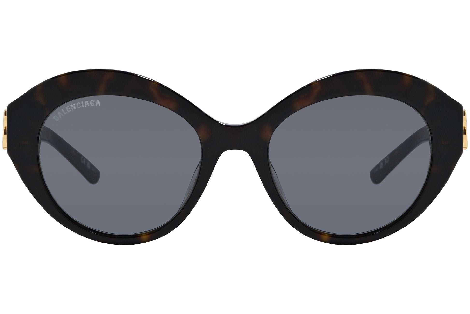 Balenciaga Tortoise Color Oval Sunglasses Viewed From Front Angle.