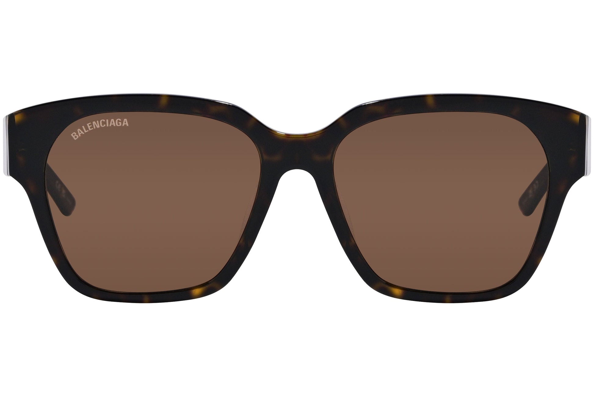 Balenciaga Tortoise Color Square Sunglasses Viewed From Front Angle.