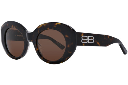 Balenciaga Tortoise Color Oval Sunglasses Viewed From A 45-Degree Angle.