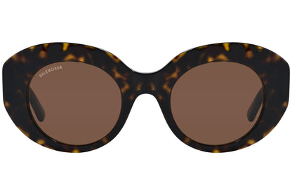 Balenciaga Tortoise Color Oval Sunglasses Viewed From Front Angle.