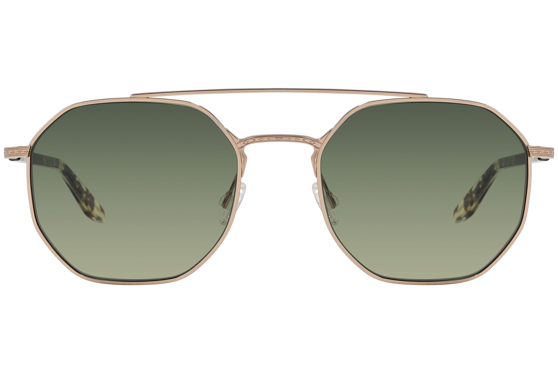 Barton Perreira Gold Color Hexagonal Sunglasses Viewed From Front Angle.