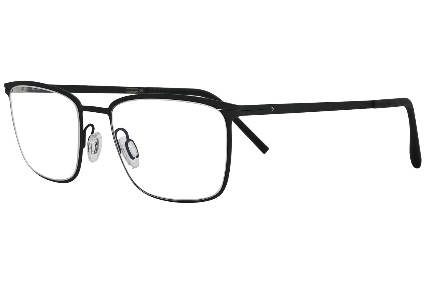 blackfin geometric black eyeglasses frame viewed from a 45-degree angle.