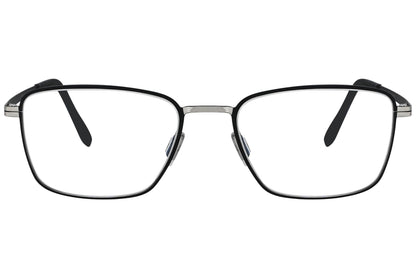 blackfin square black with silver eyeglasses frame viewed from a 90-degree angle.