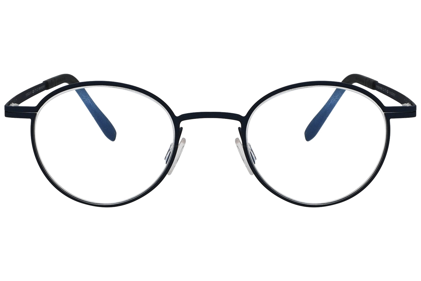 blackfin round black eyeglasses frame viewed from a 90-degree angle.