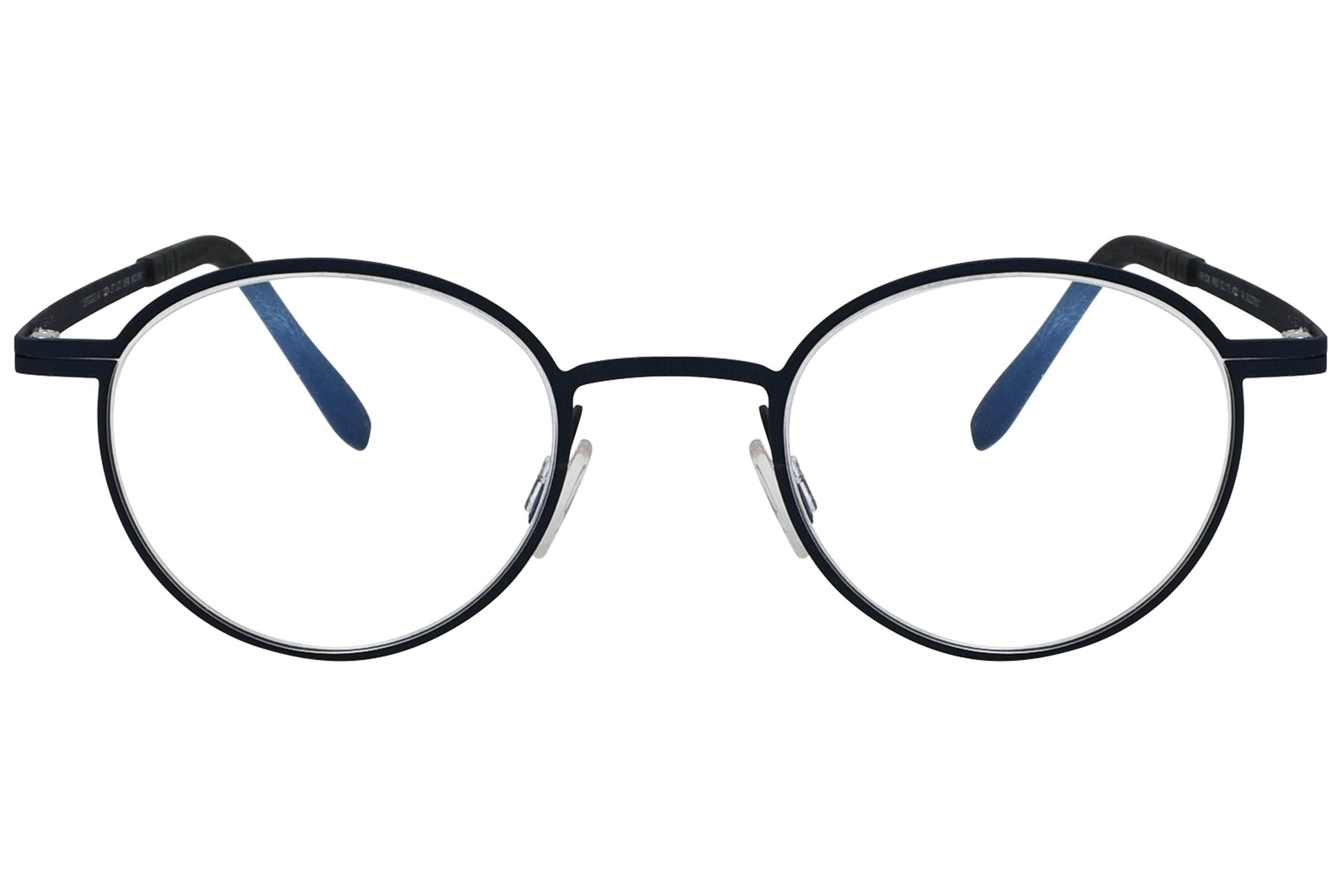 blackfin round black eyeglasses frame viewed from a 90-degree angle.