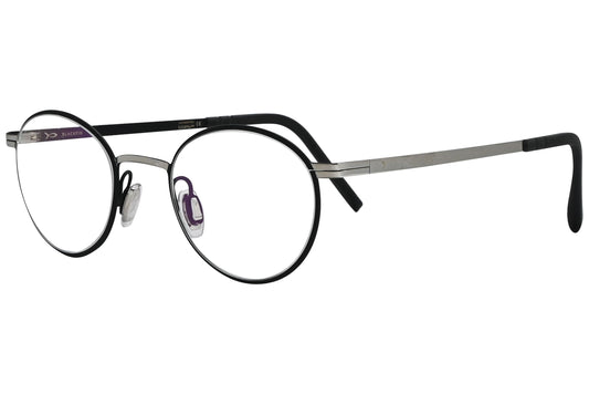 blackfin round black with silver eyeglasses frame viewed from a 45-degree angle.