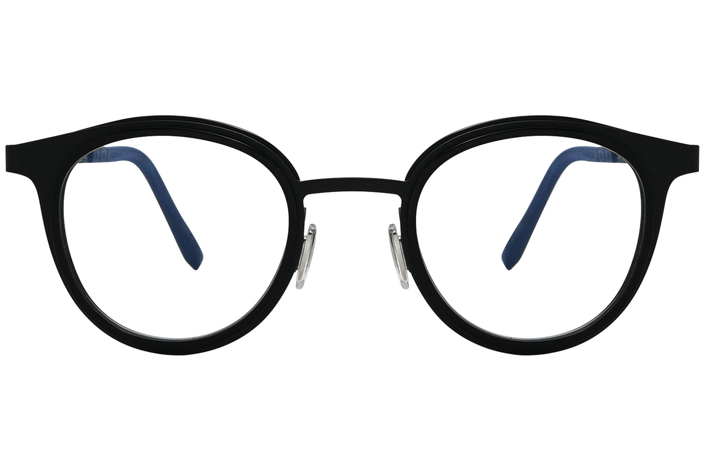 blackfin oval black eyeglasses frame viewed from a 90-degree angle.