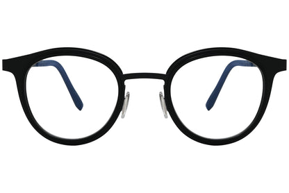 blackfin oval black eyeglasses frame viewed from a 90-degree angle.