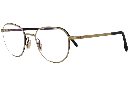 blackfin round blue eyeglasses frame viewed from a 45-degree angle.