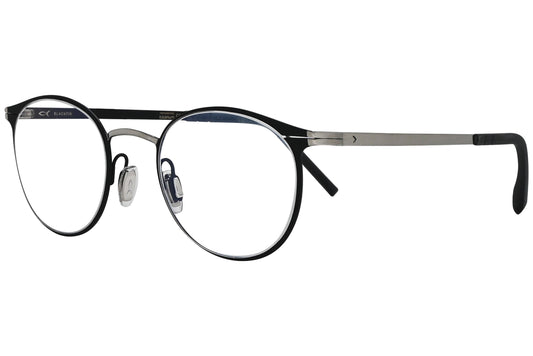 blackfin oval black eyeglasses frame viewed from a 45-degree angle.