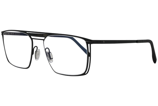 blackfin oval gold with black eyeglasses frame viewed from a 45-degree angle.