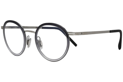 blackfin oval black with silver eyeglasses frame viewed from a 45-degree angle.