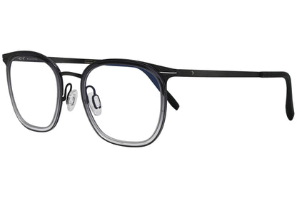 blackfin oval black with silver eyeglasses frame viewed from a 45-degree angle.