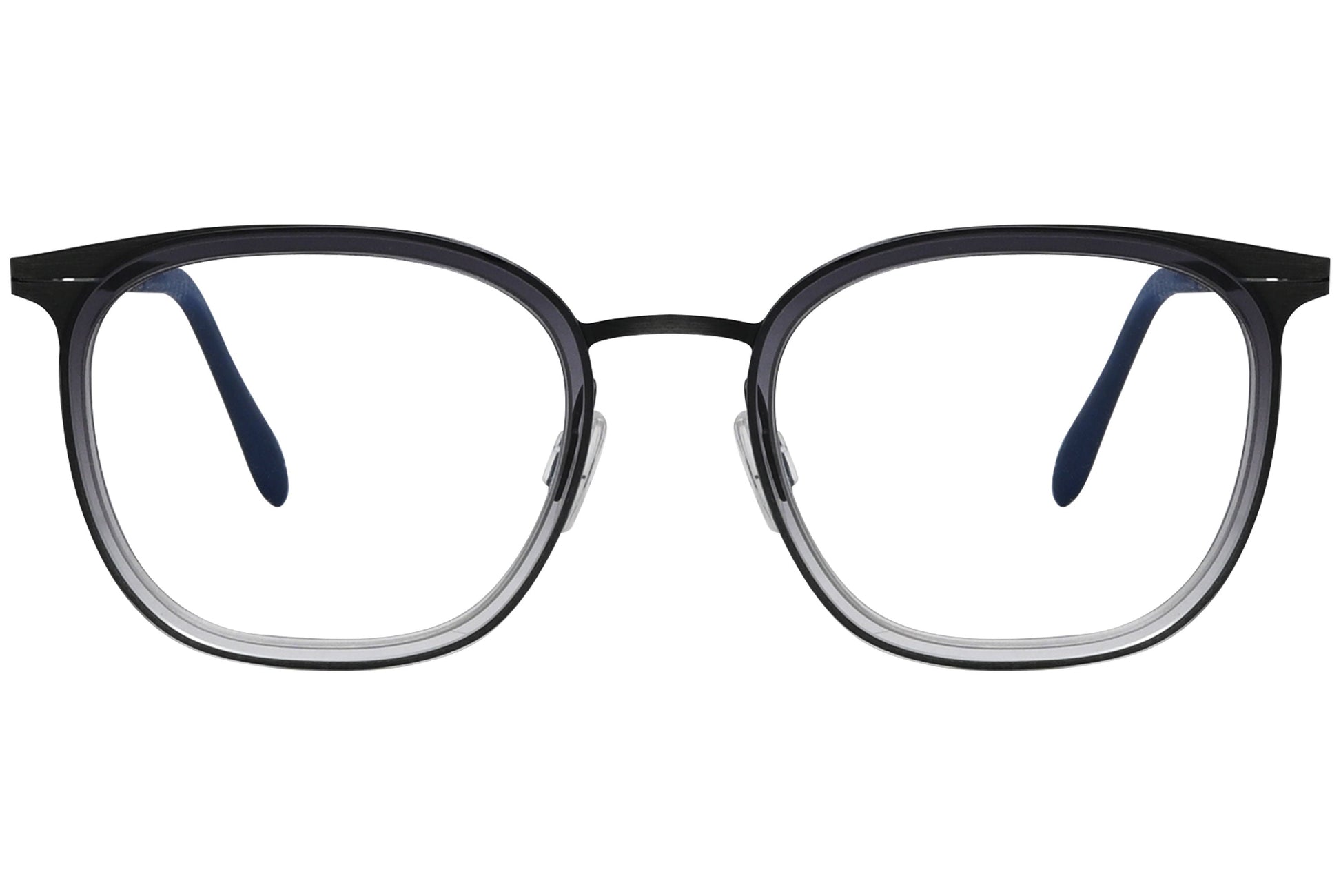 blackfin oval black with silver eyeglasses frame viewed from a 90-degree angle.