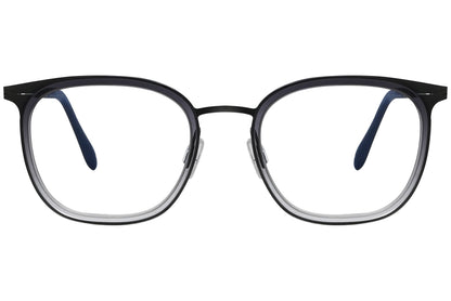 blackfin oval black with silver eyeglasses frame viewed from a 90-degree angle.