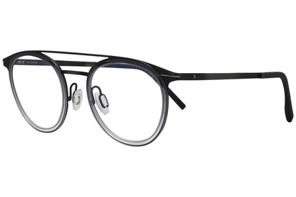 blackfin oval black with silver eyeglasses frame viewed from a 45-degree angle.