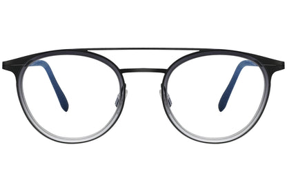 blackfin oval black with silver eyeglasses frame viewed from a 90-degree angle.