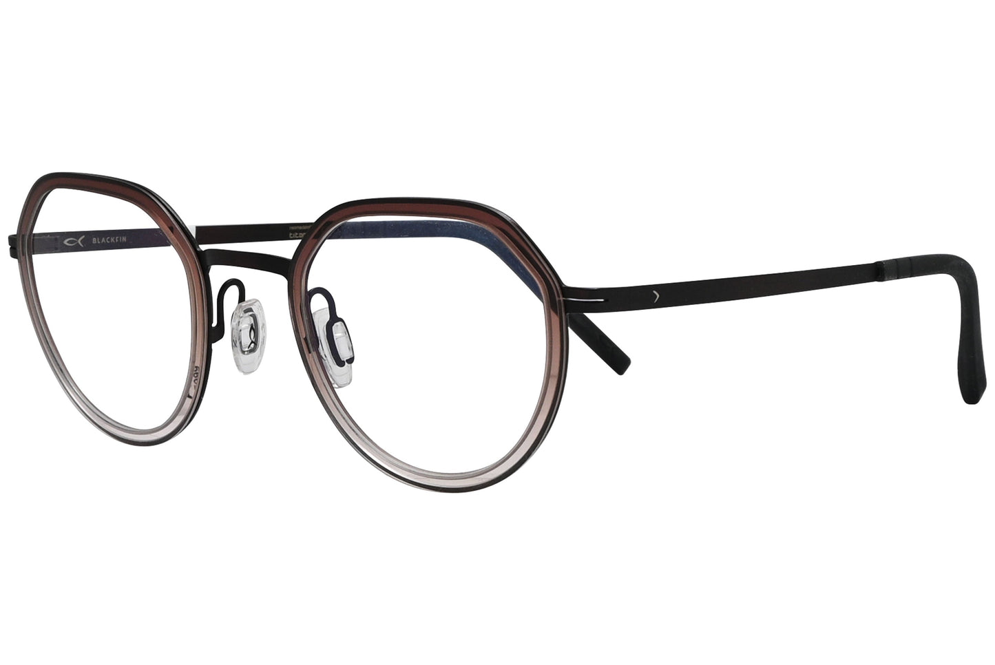 blackfin oval black with red eyeglasses frame viewed from a 45-degree angle.